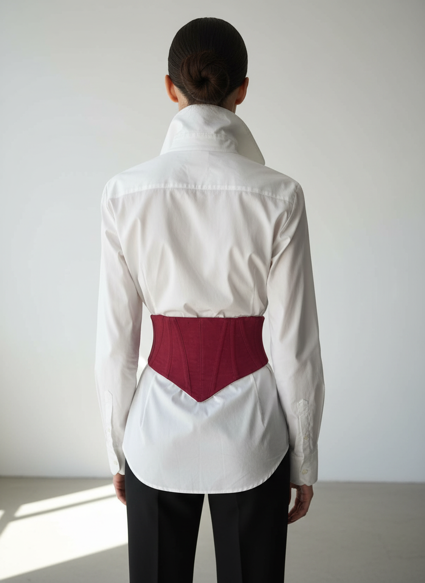 Ceinture corset Améthyste baleiné en moiré rouge - 2