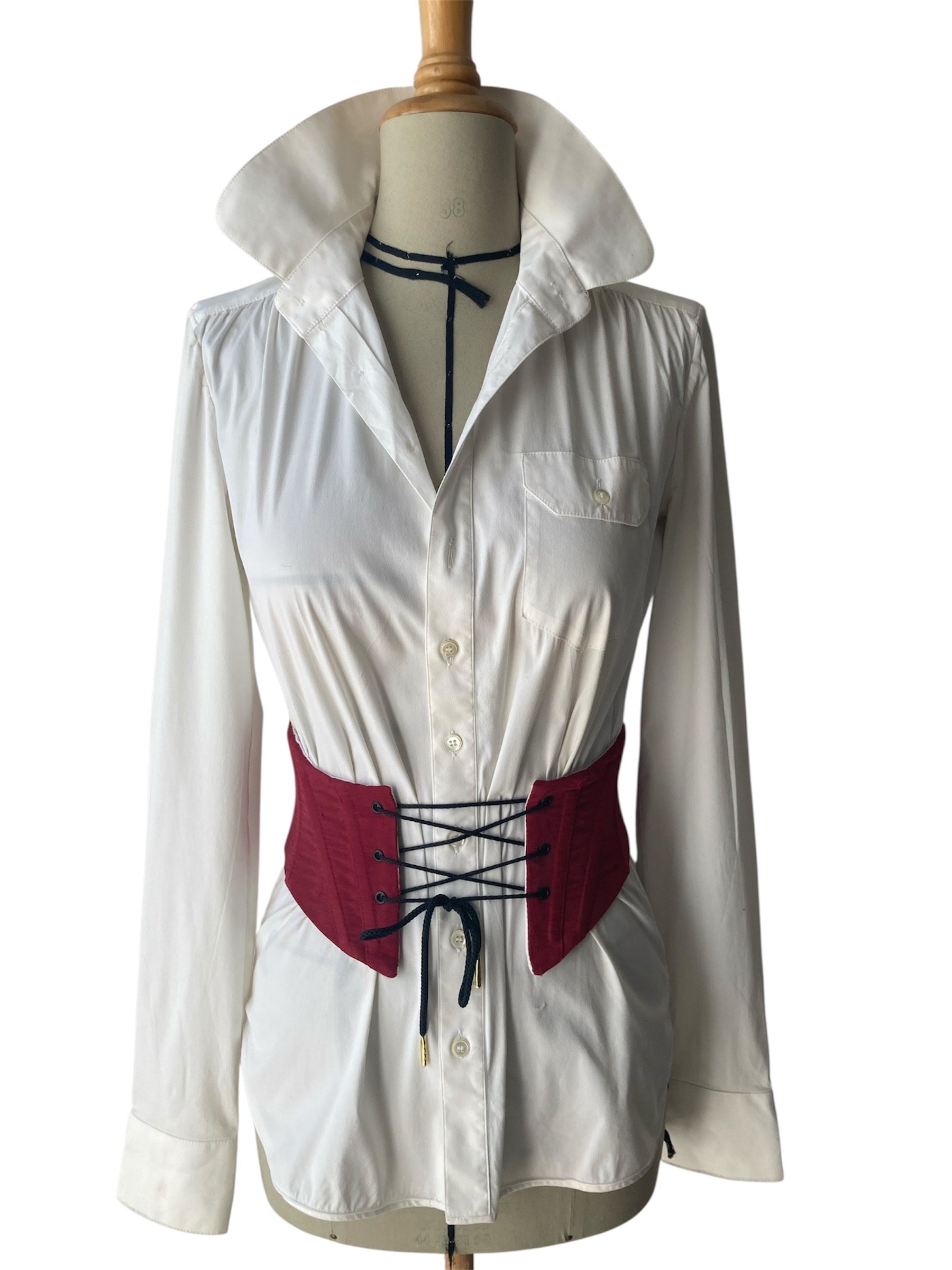 Ceinture corset Améthyste baleiné en moiré rouge - 3