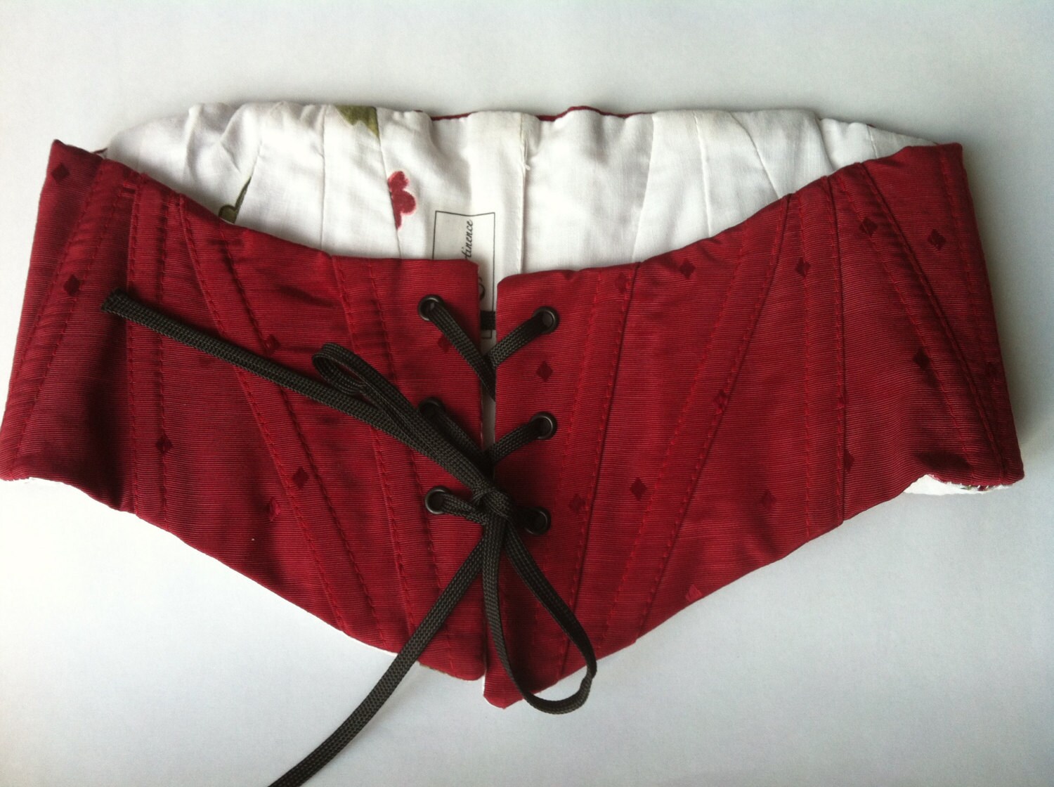 Ceinture corset Améthyste baleiné en moiré rouge - 7